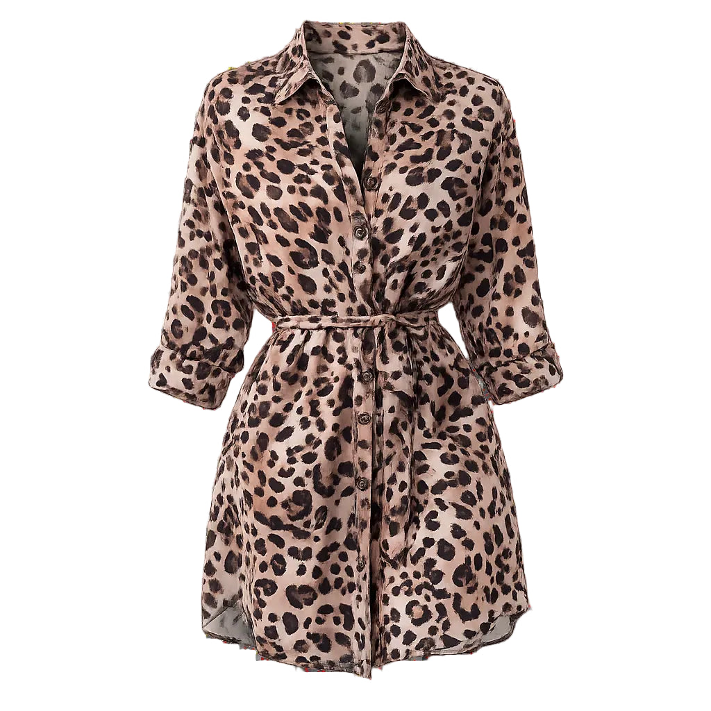 Robe Kimono Chemise Léopard Boutton