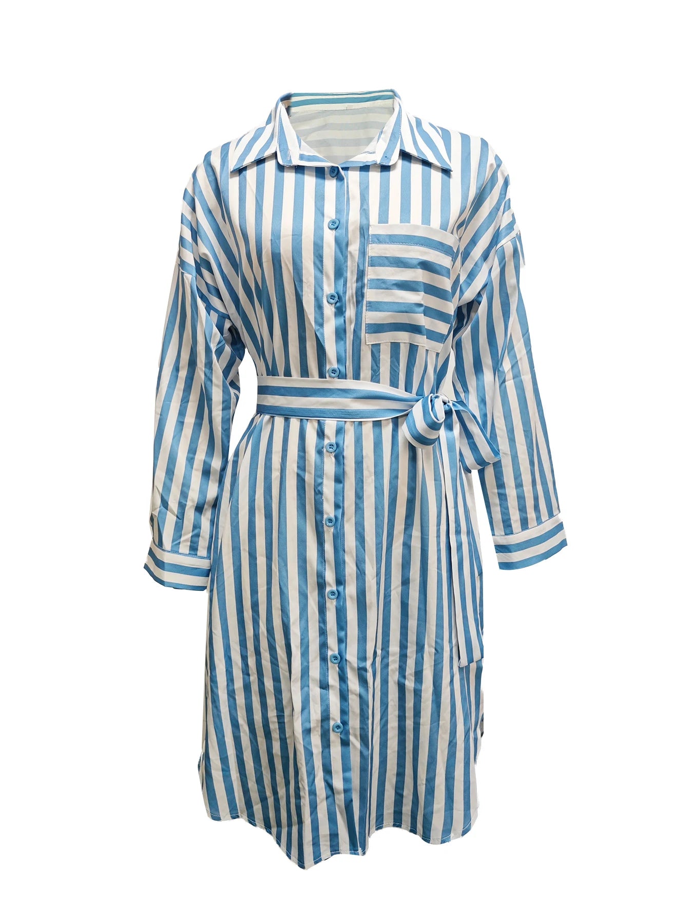 Robe Kimono Chemise Rayée Bleue Chic