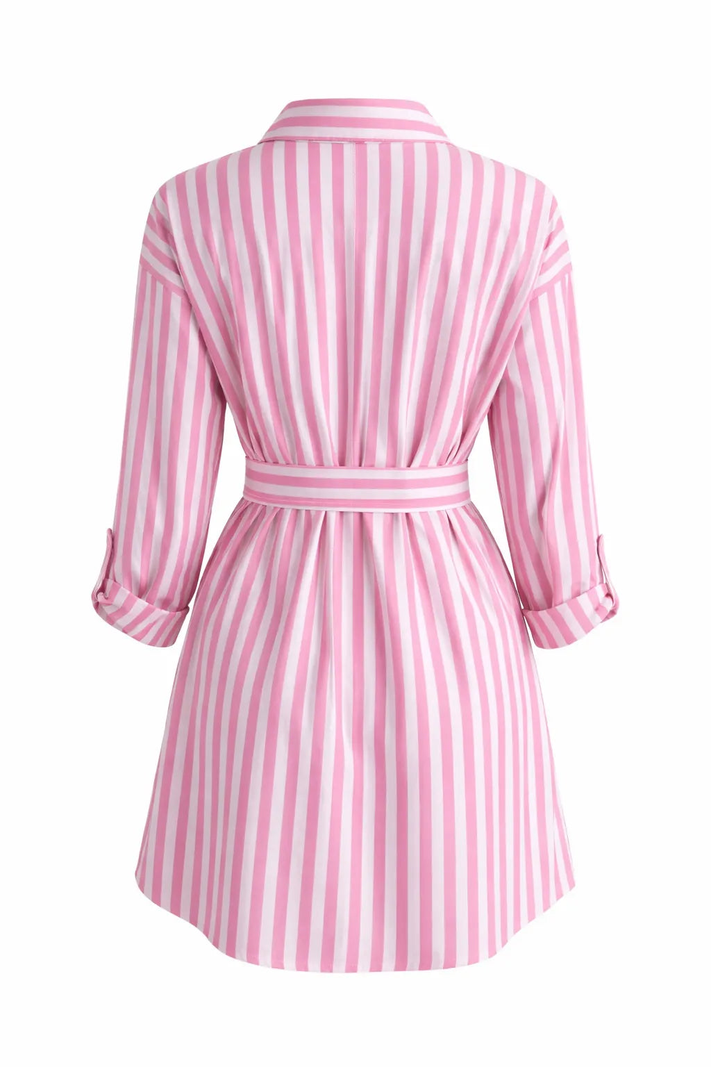 Robe Kimono Chemise Rayée Rose Cinture