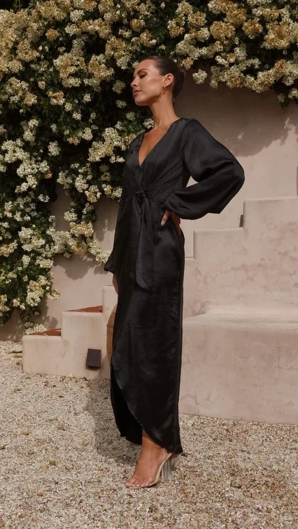 Robe Kimono Noire Élégante Satinée léger