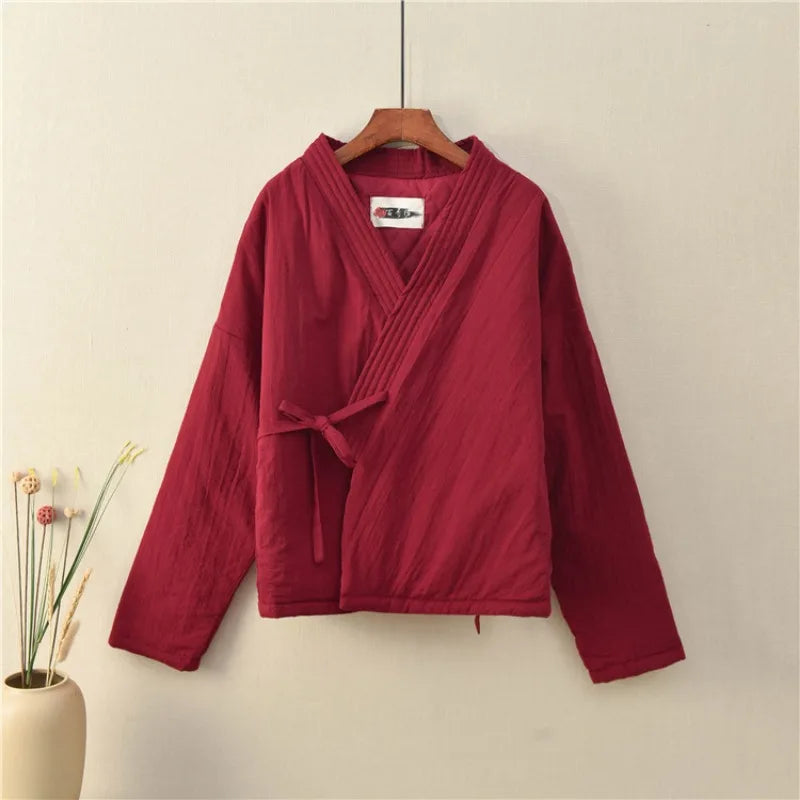 Veste Kimono en Lin Femme rouge