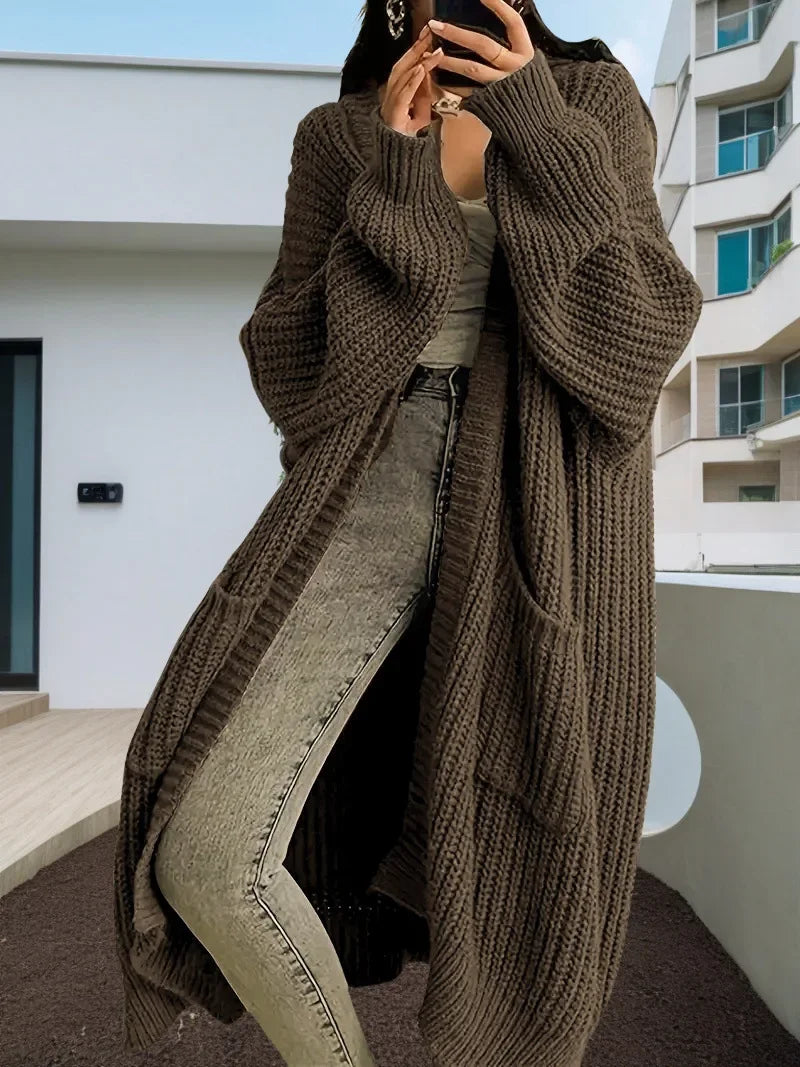 Manteau Kimono Tricoté Stylé Marron