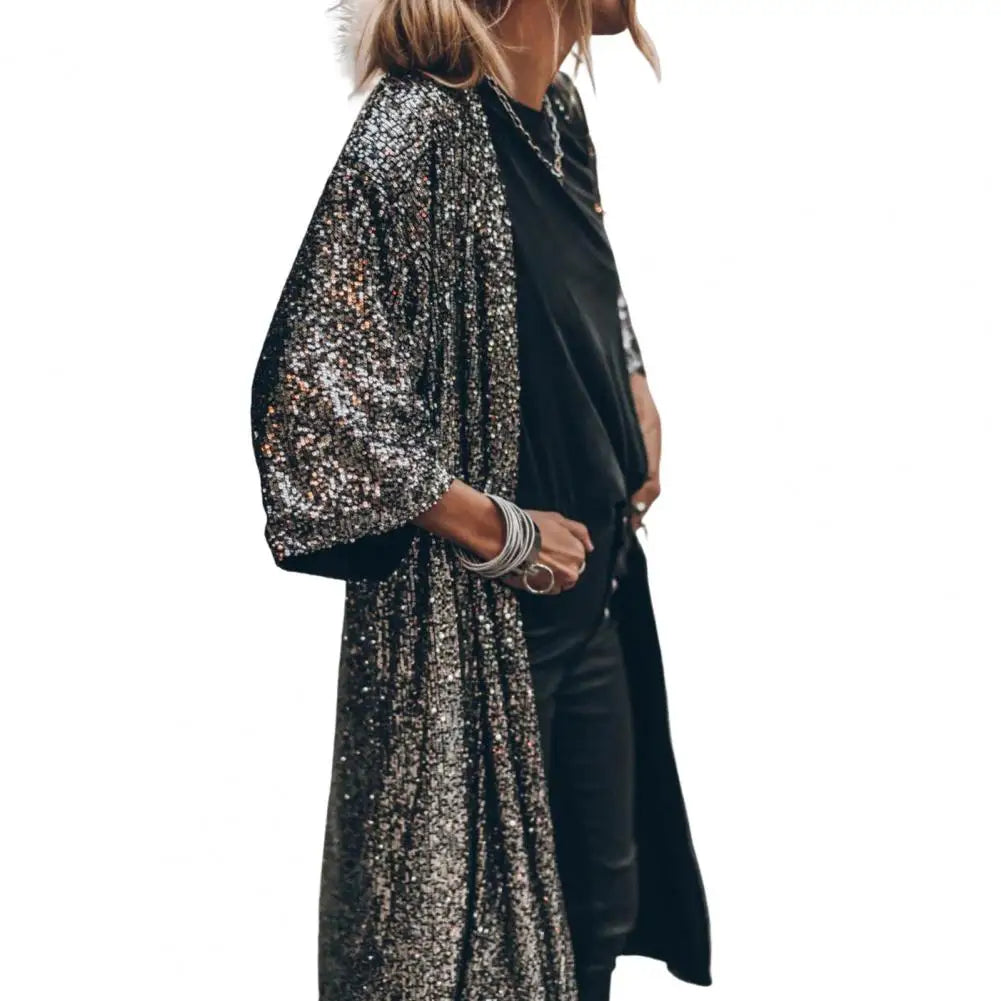 Veste Kimono Pailletée Gris