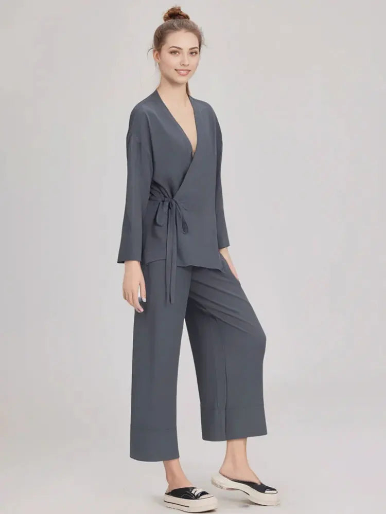 Ensemble Kimono Gris Minimaliste