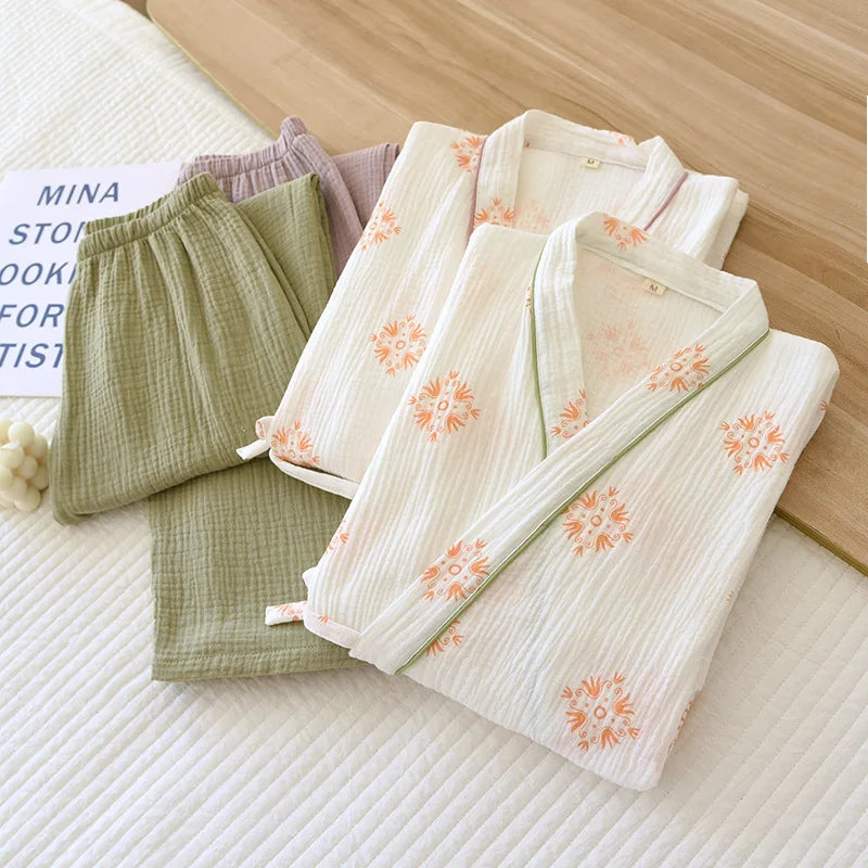Ensemble Pyjama Kimono Pantalon Fluide de qualité