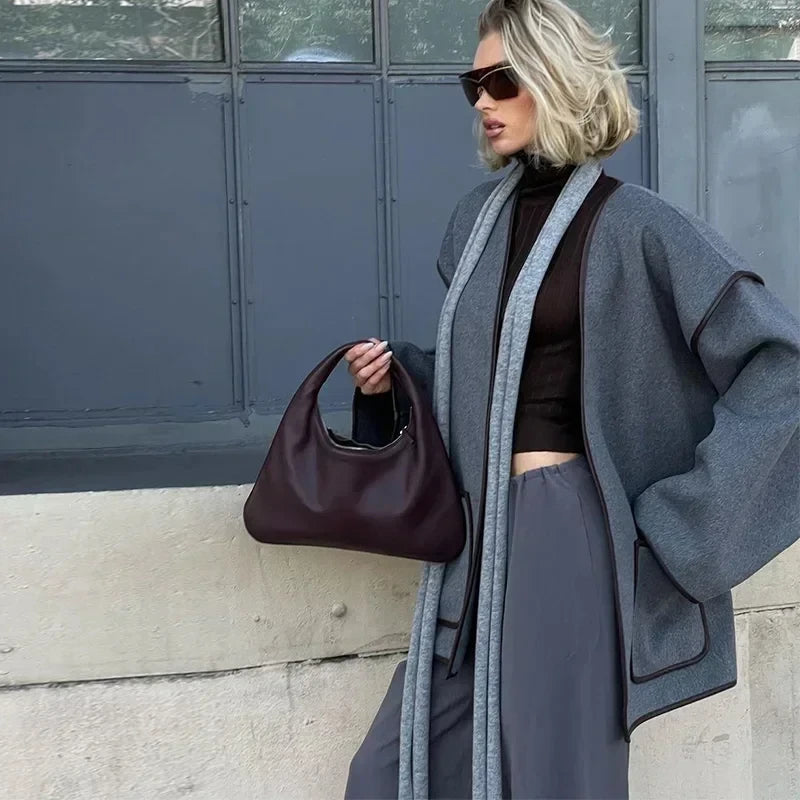 Manteau Kimono Gris Oversize Stylé