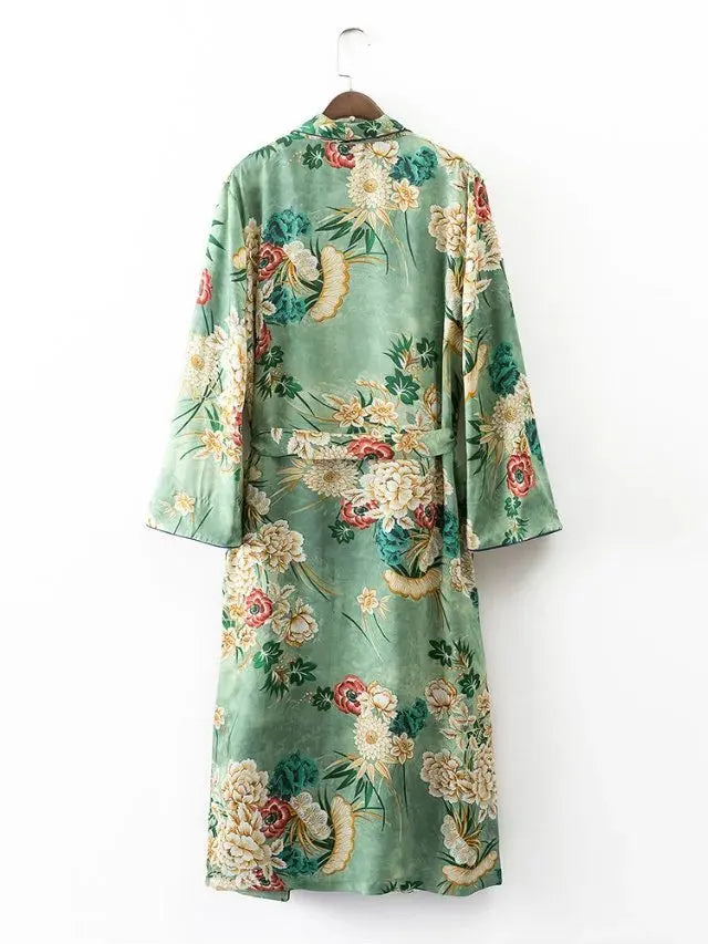 Kimono Fleuri Long à Fente fluide