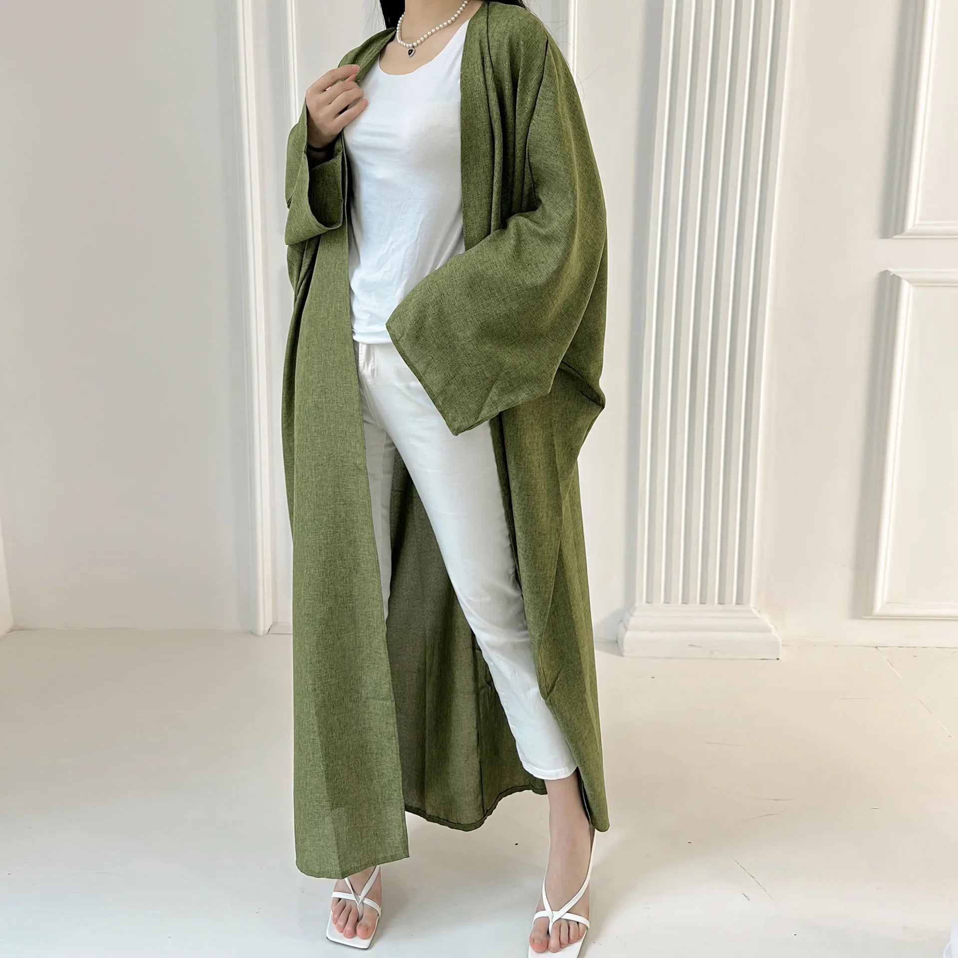 Kimono Abaya Vert Respirant Élégant