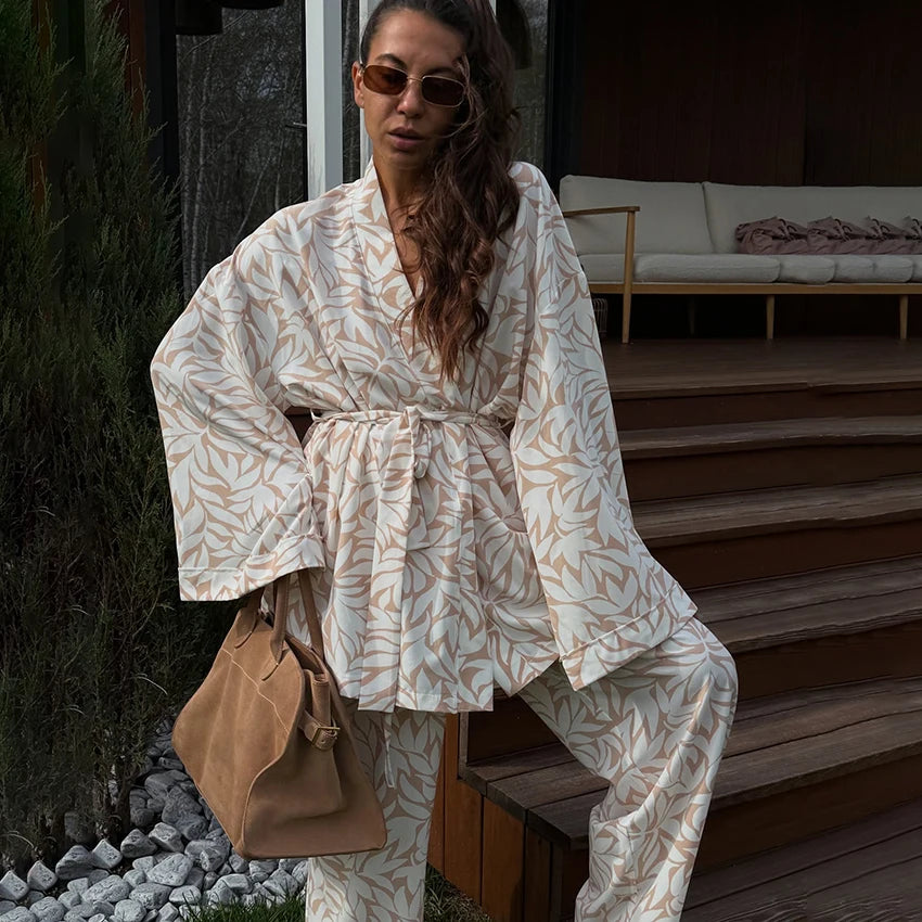 Ensemble Kimono à Feuillages Été