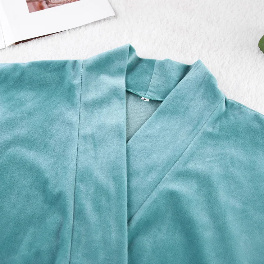 Peignoir Kimono Effet Velouté ceinturé