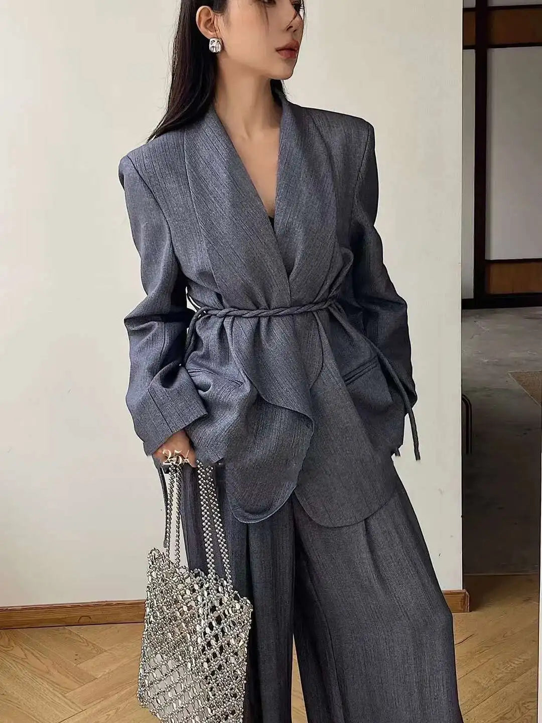 Ensemble Kimono Élégant Gris Foncé Élégant
