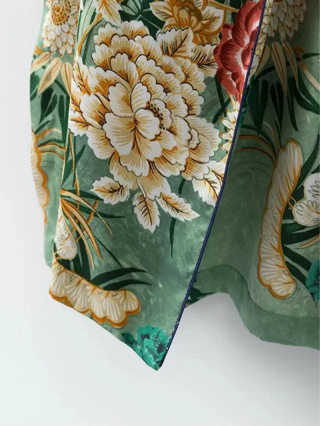 Kimono Fleuri Long à Fente manches longues