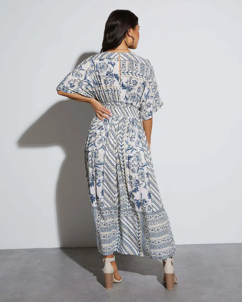 Robe Style Kimono à Manches Courtes col v