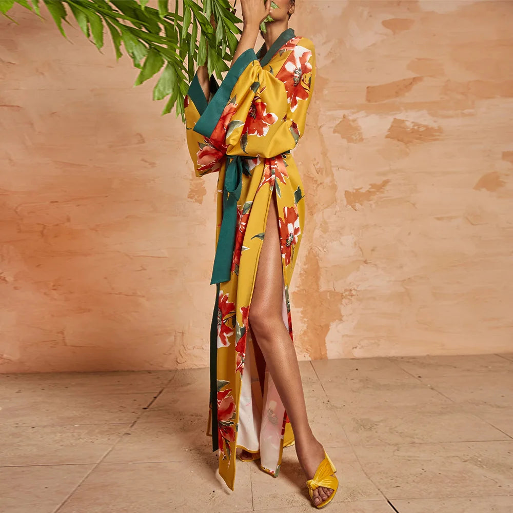 Kimono de Plage Boho Fleuri Maxi long