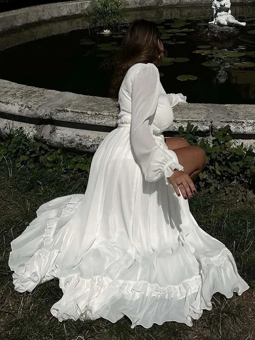 Robe Kimono Blanche Élégante à col en V
