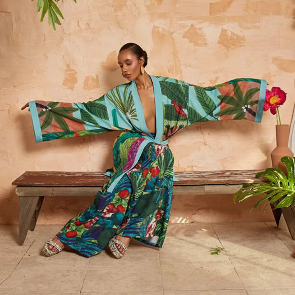 Kimono de Plage Boho Imprimé léger