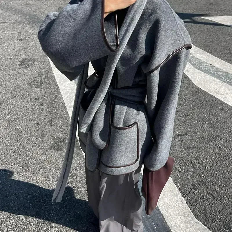 Manteau Kimono Gris Oversize Chaud