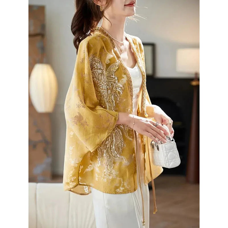 Veste Kimono Chic à Perles élégante