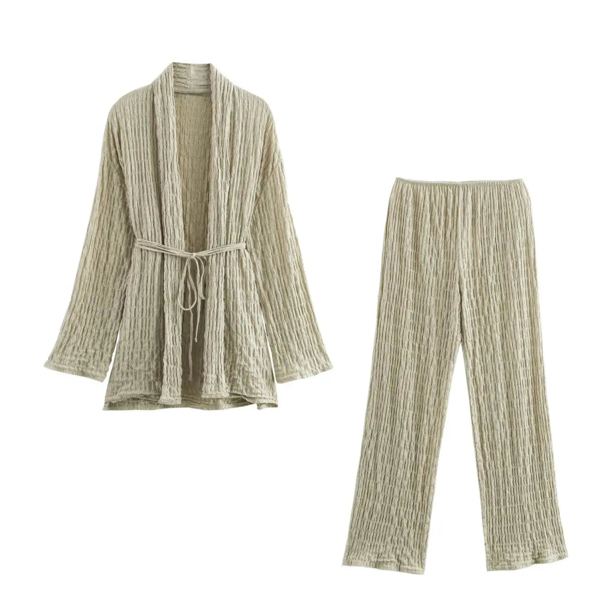 Ensemble Kimono Plissé Élégant Gris