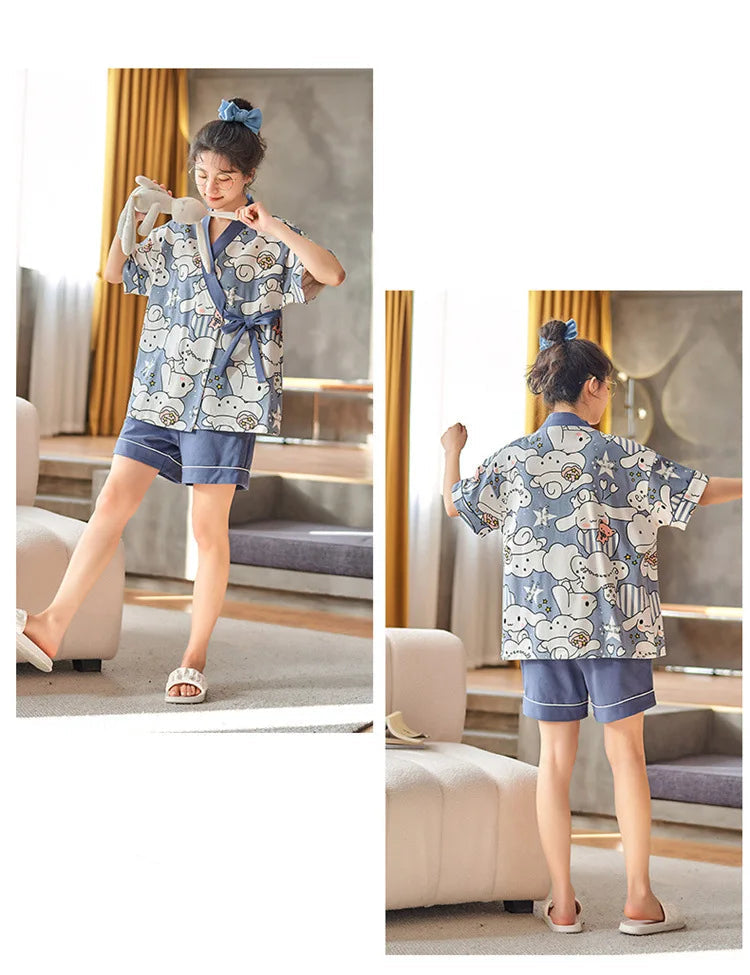 Pyjama Kimono Femme d’Été Bleu