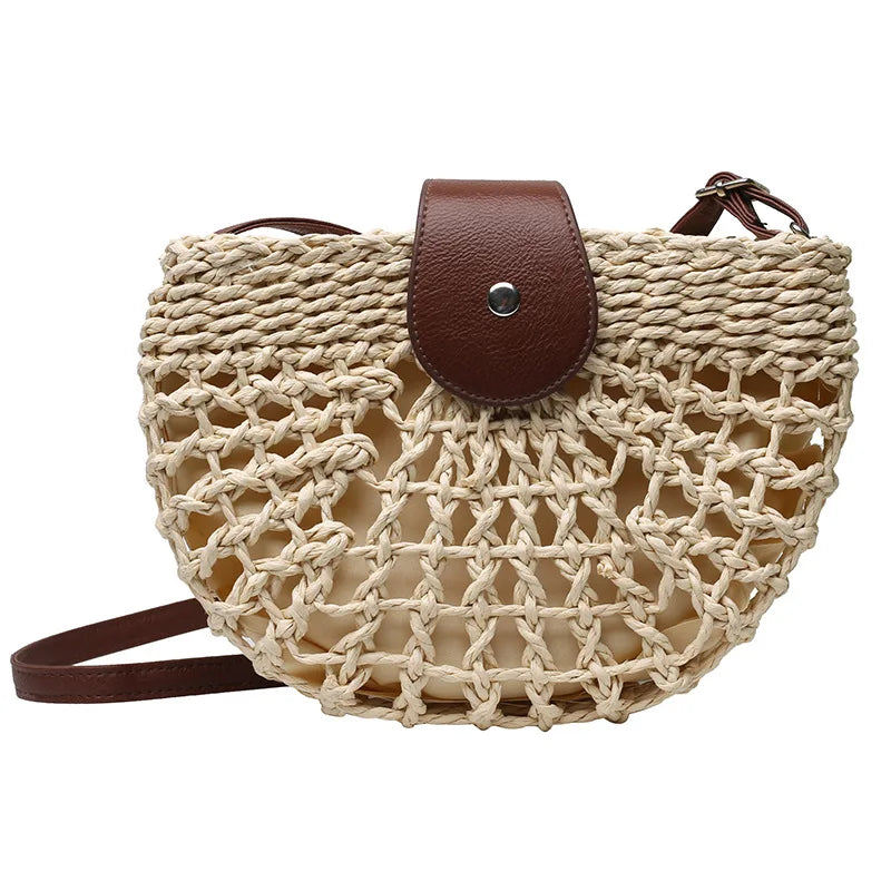 Sac Demi-lune en Paille Beige