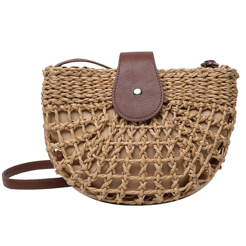 Sac Demi-lune en Paille Marron