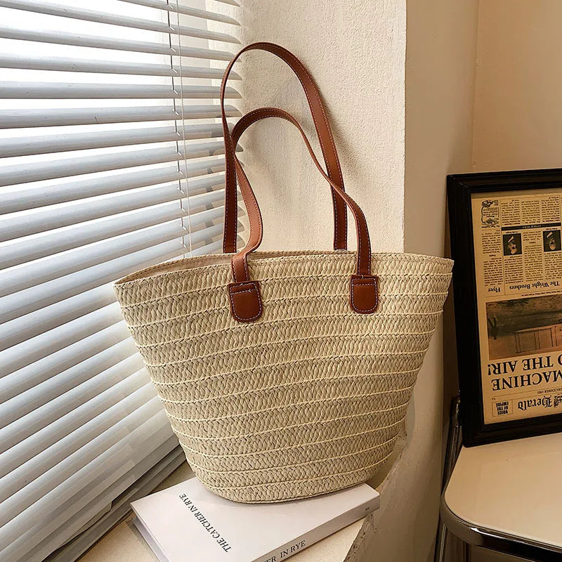 Sac Fourre-tout en Paille Beige