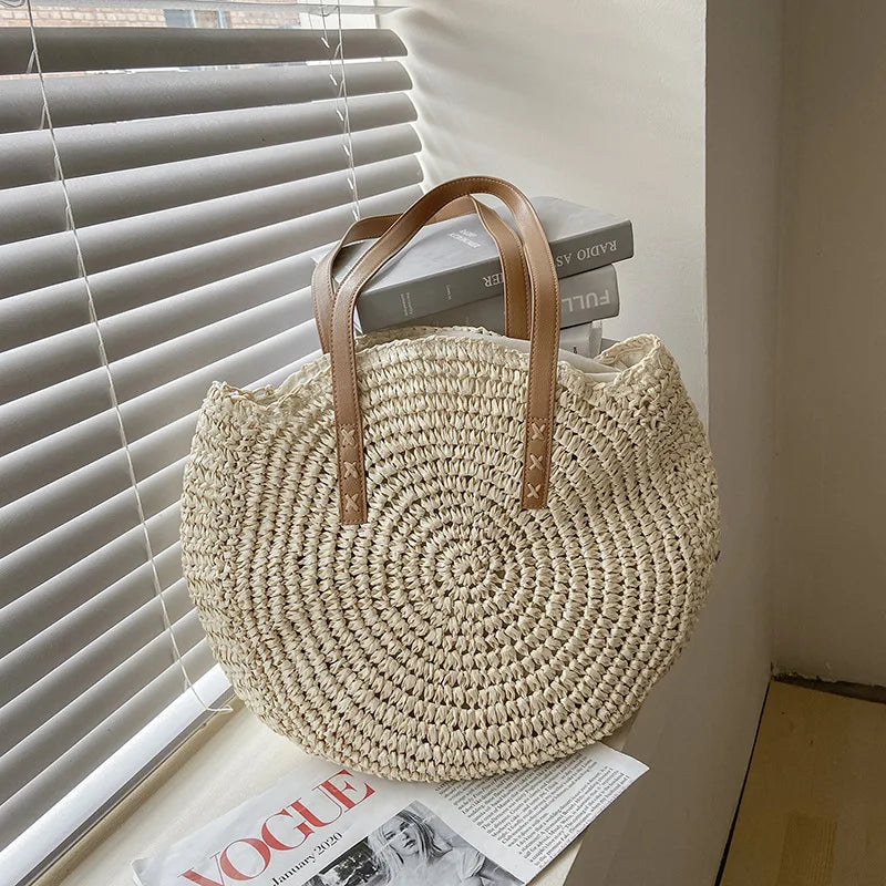 Sac Rond d’Été en Paille Beige