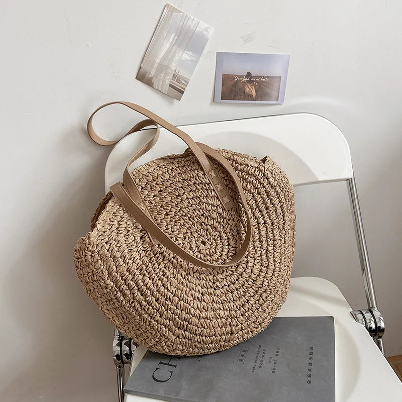 Sac Rond d’Été en Paille Marron