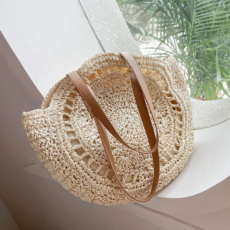 Sac Rond de Plage Stylé Beige
