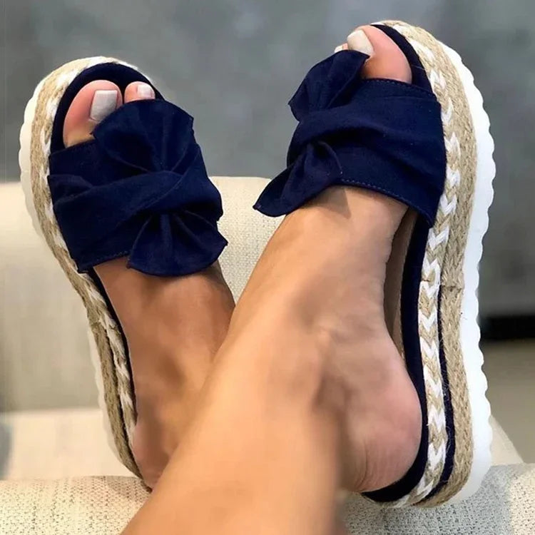 Sandales Compensées à Nœud Bleu