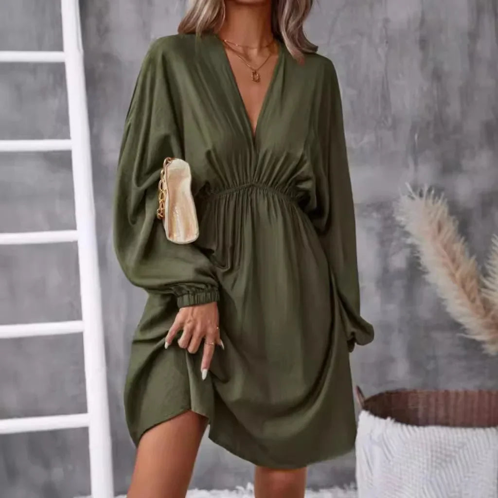 Robe Kimono Tendance Verte Olive manches longues
