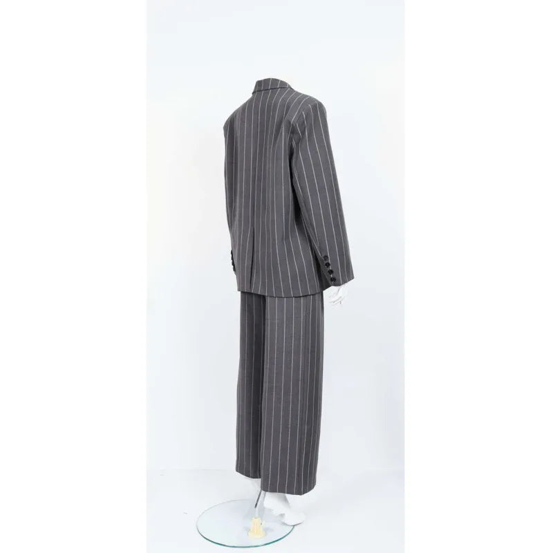 Ensemble Kimono Gris à Rayures Stylé