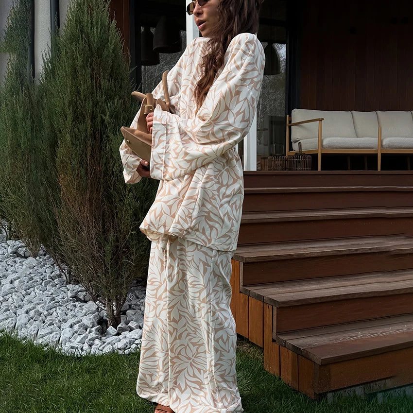 Ensemble Kimono à Feuillages Léger