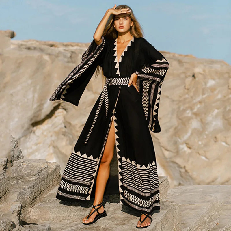 Robe Kimono Boho à Manches Évasées femme