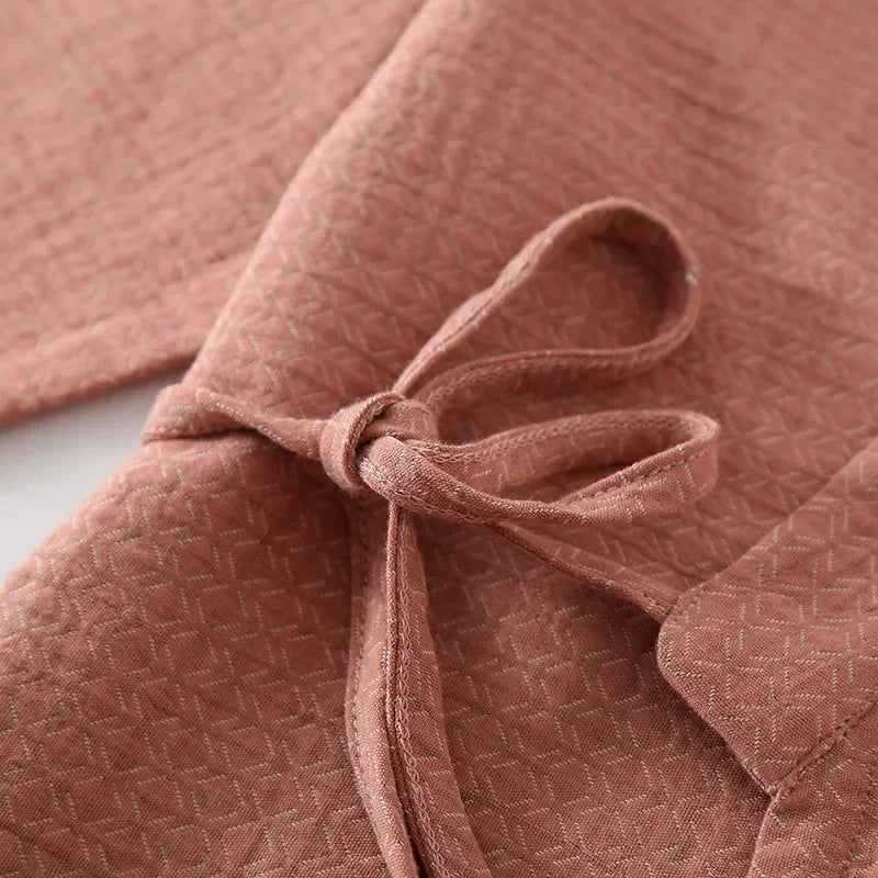 Pyjama Kimono Chaud Rose à lacets