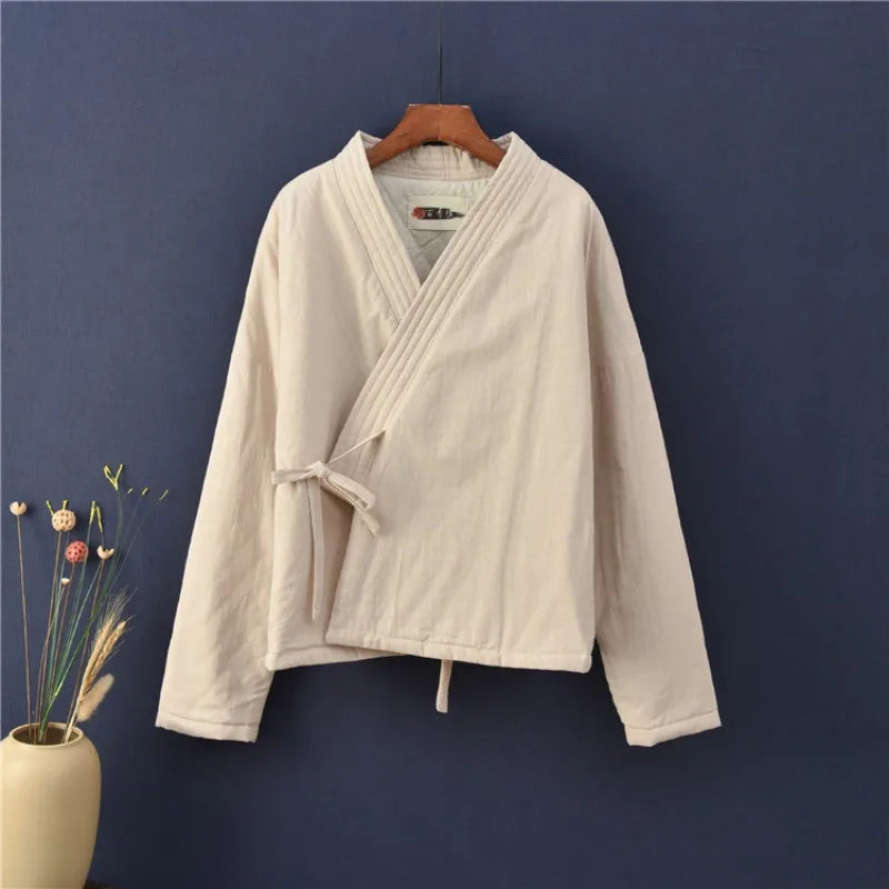 Veste Kimono en Lin Femme beige