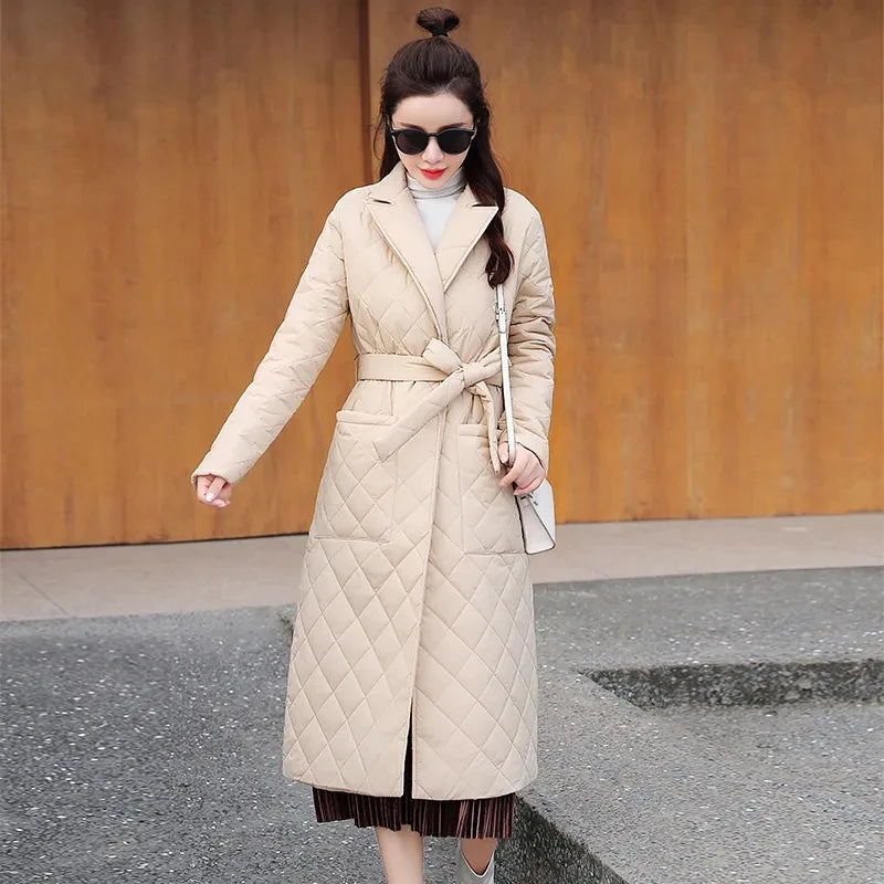 Manteau Kimono Matelassé à Carreaux Beige