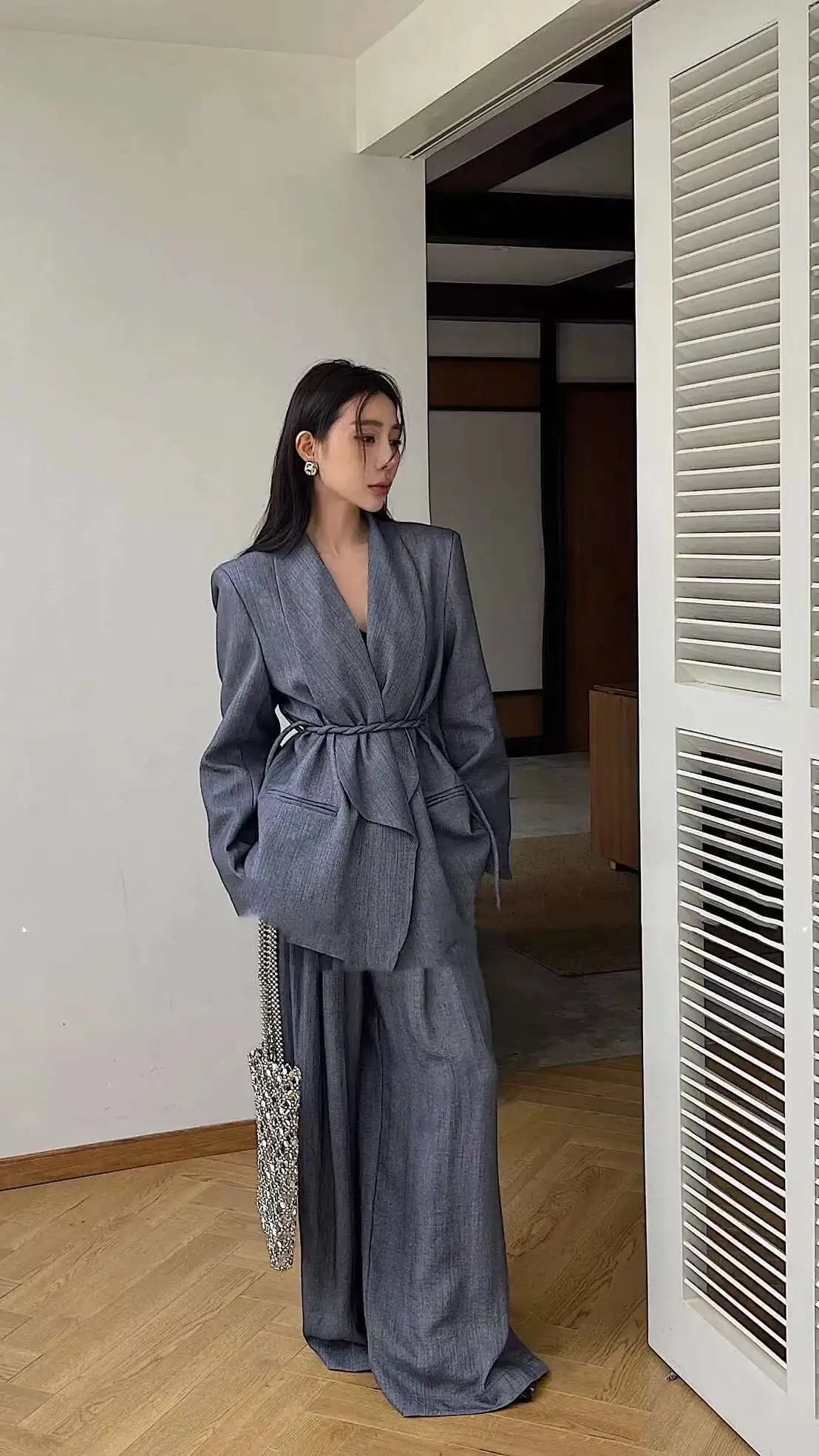 Ensemble Kimono Élégant Gris Foncé Stylé