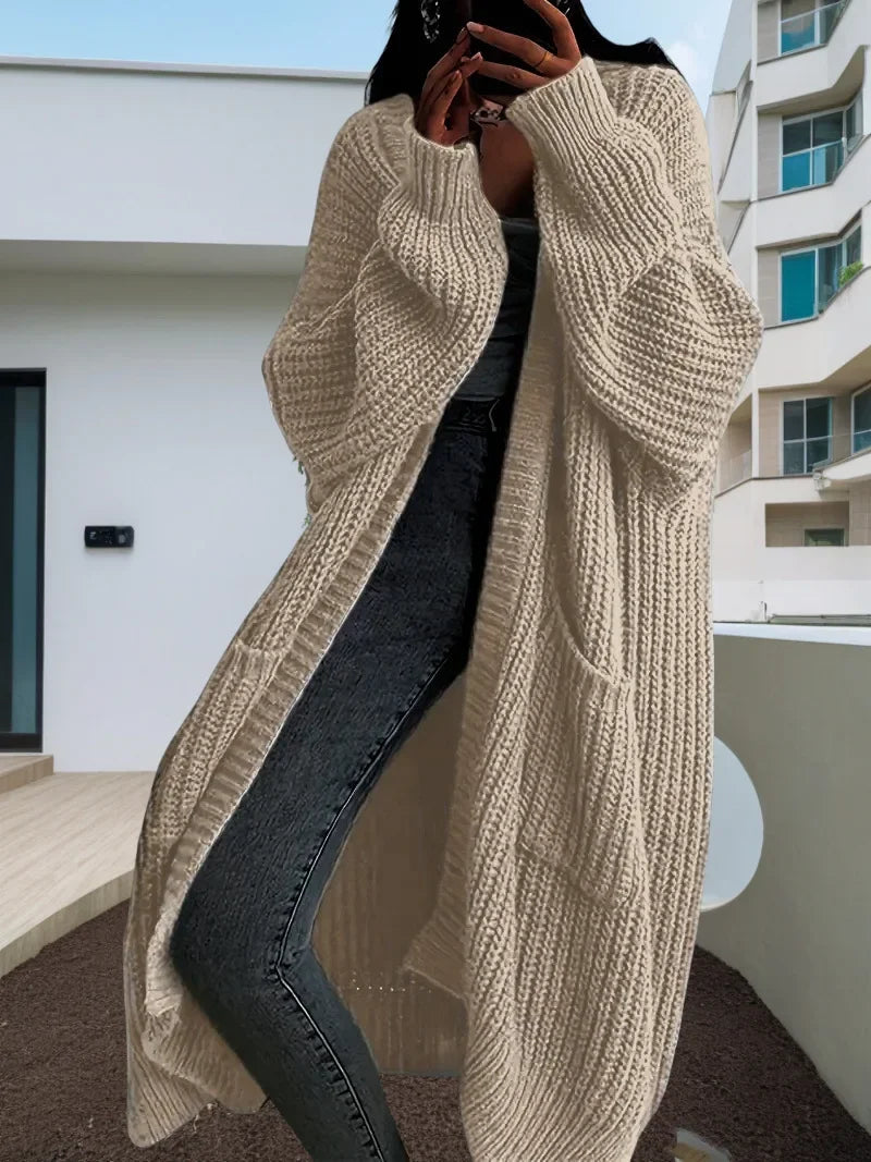 Manteau Kimono Tricoté Stylé Beige