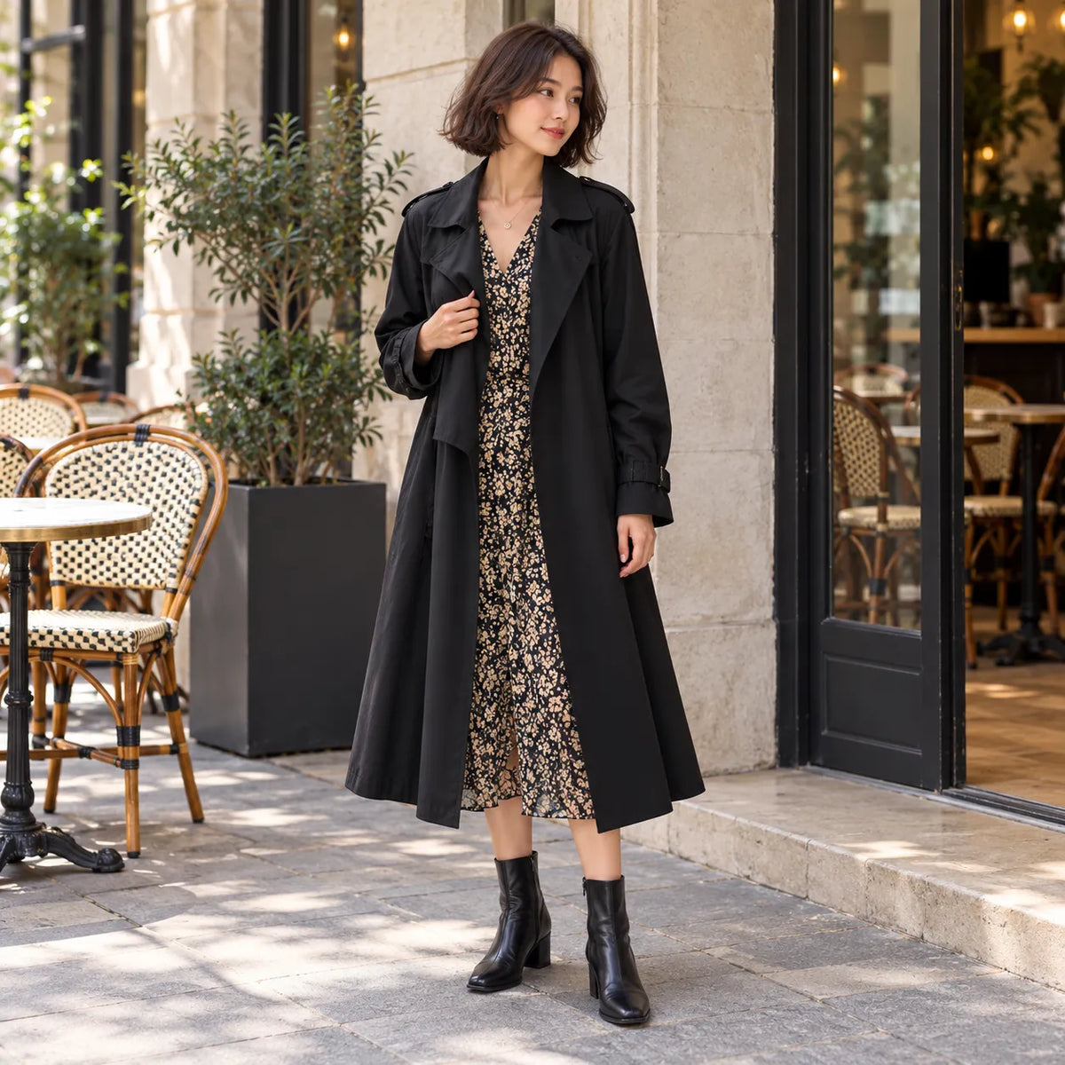 Trench Long Noir Femme