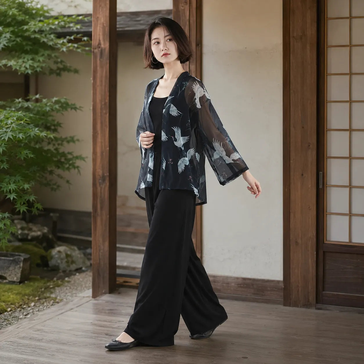 Veste Kimono Grues Transparente