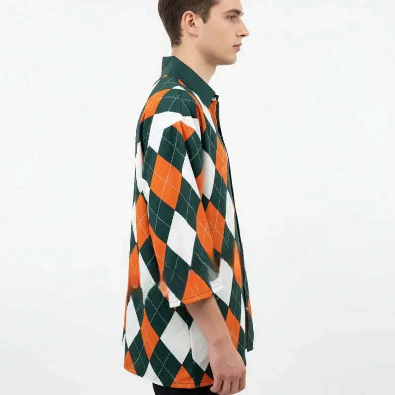 Veste Kimono Homme Carreaux Vert Design