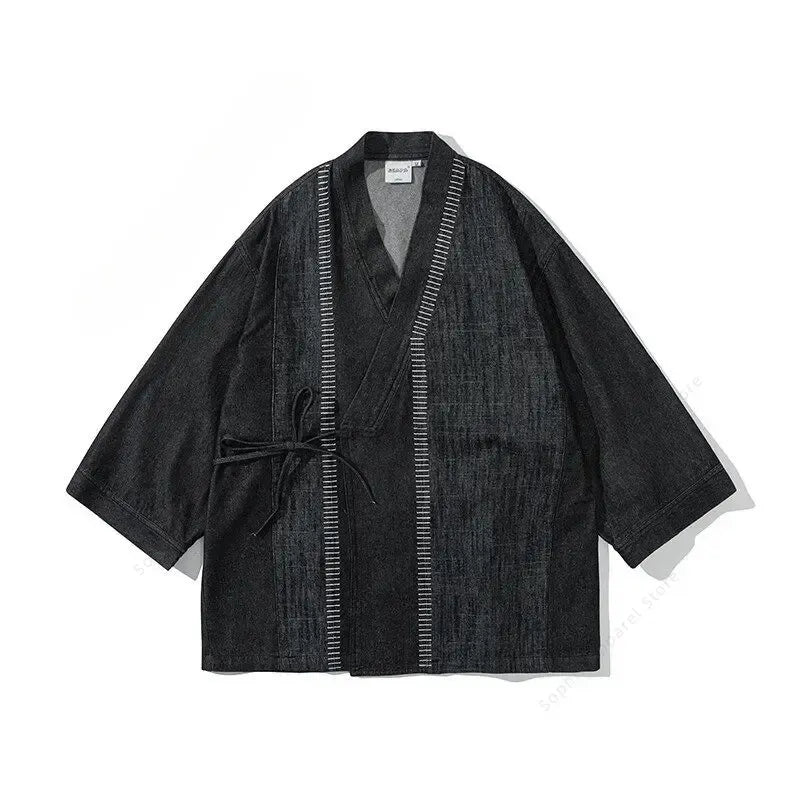 Veste Kimono Homme Denim Noir Stylé