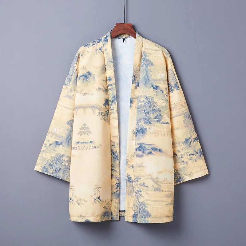 Veste Kimono Homme Imprimée Bleu Design