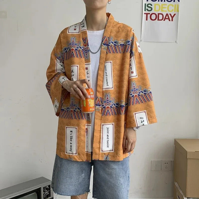 Veste Kimono Homme Orange Estival