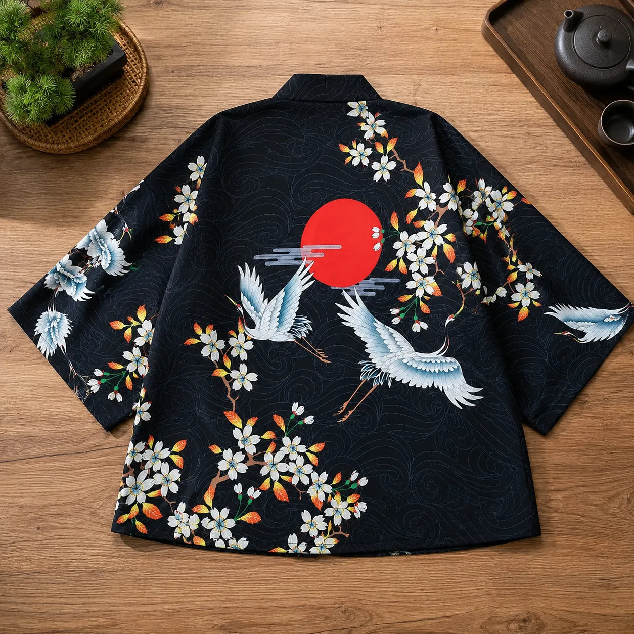 Veste Kimono Japonais Grues Stylé