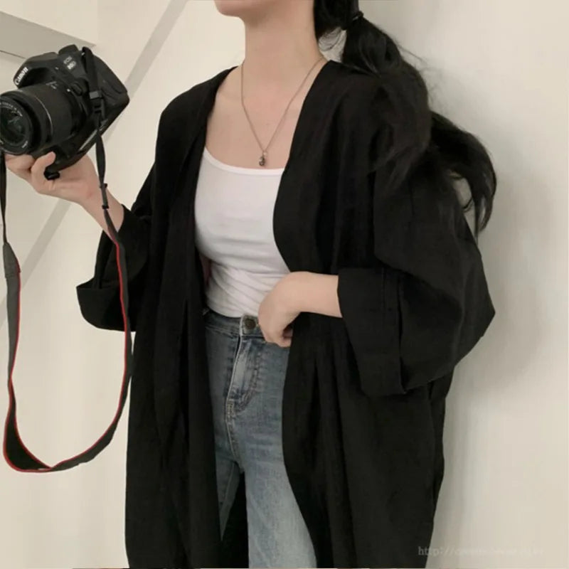 Veste Kimono Longue Respirant Noir