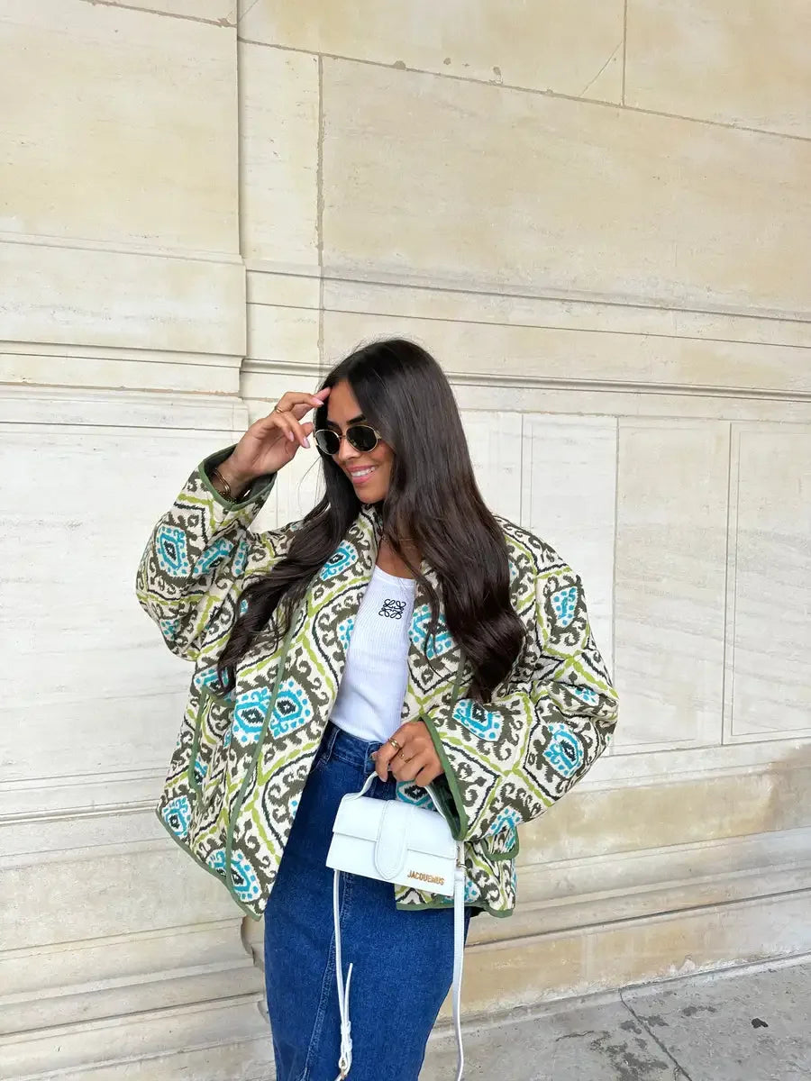 Veste Kimono Matelassée Verte et Bleue Design