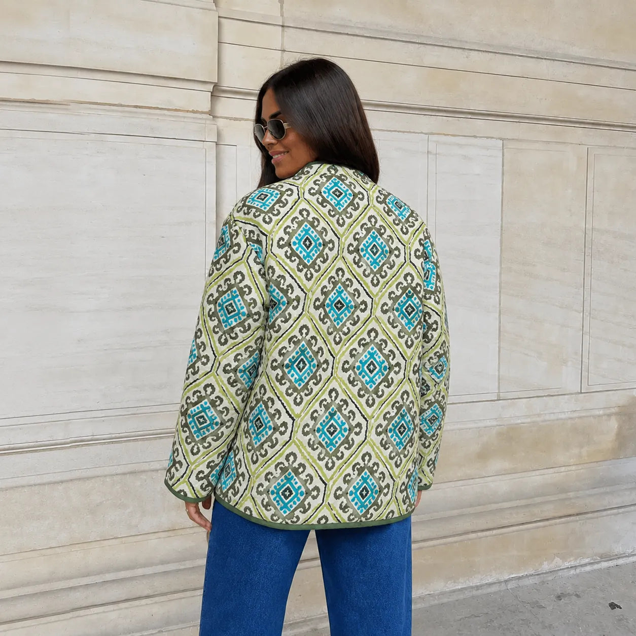Veste Kimono Matelassée Verte et Bleue Stylé